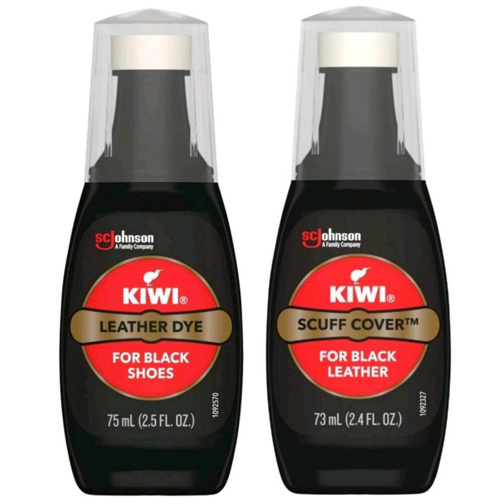 Kiwi Black Leather Dye 2.5oz + Scuff Cover 2.4oz W Applicator Set Variety 2 Pack